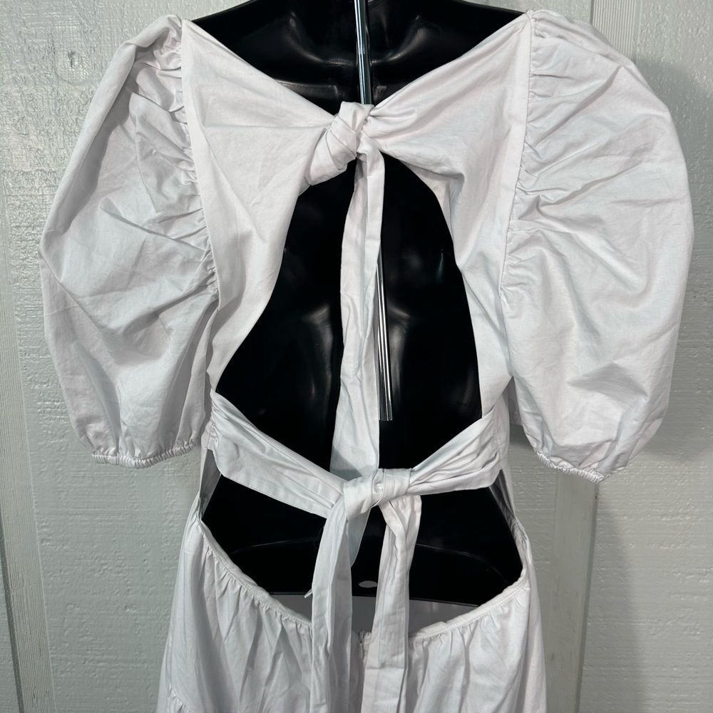Bardot White High Low Puff Sleeve Dress Size 8 NWT - Picture 6 of 12